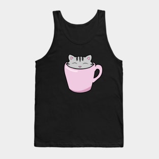 Cute cat sitting in a pink cup Tank Top